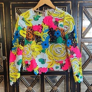 Milly Neon Floral Lace Blouse